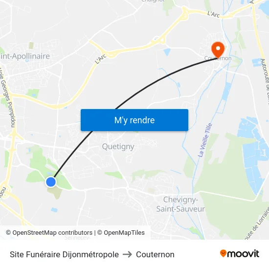 Site Funéraire Dijonmétropole to Couternon map