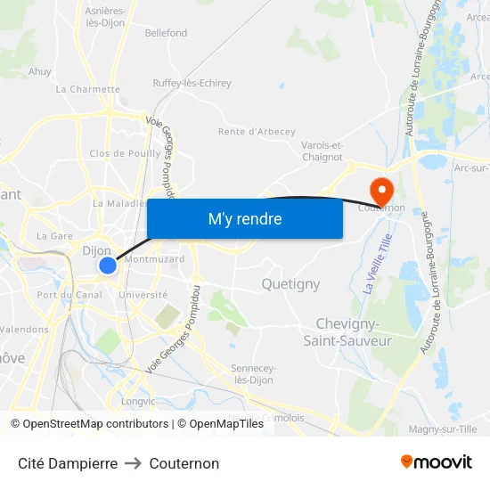 Cité Dampierre to Couternon map