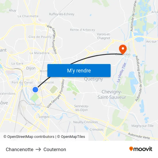 Chancenotte to Couternon map