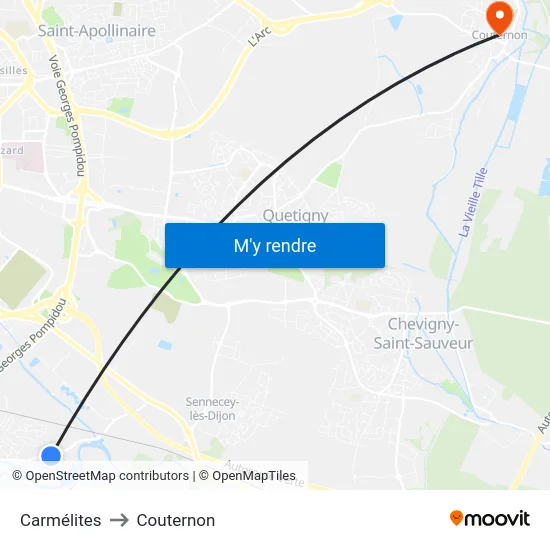 Carmélites to Couternon map