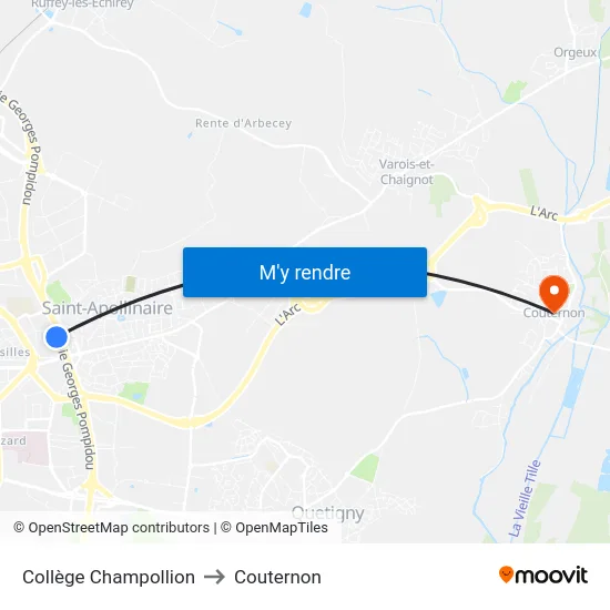 Collège Champollion to Couternon map