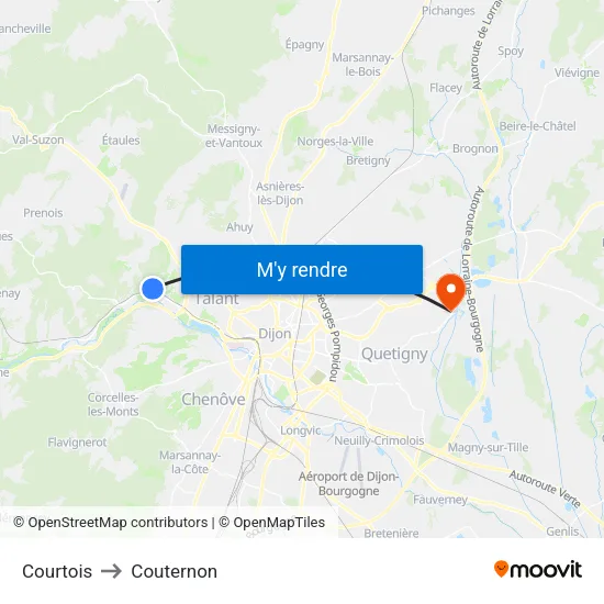 Courtois to Couternon map