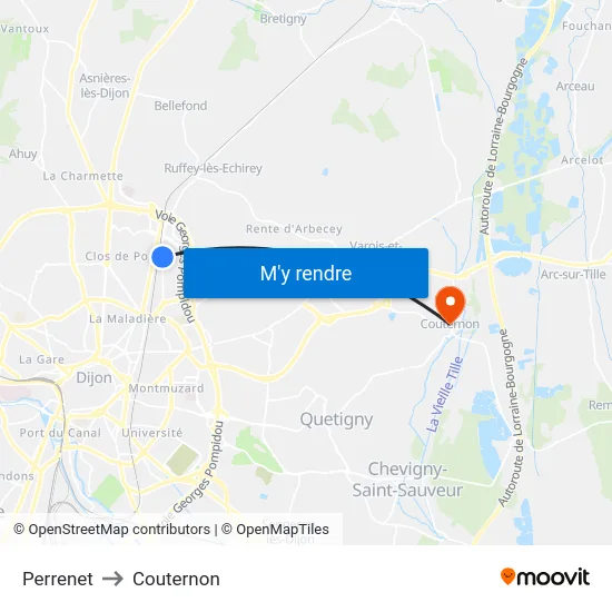 Perrenet to Couternon map