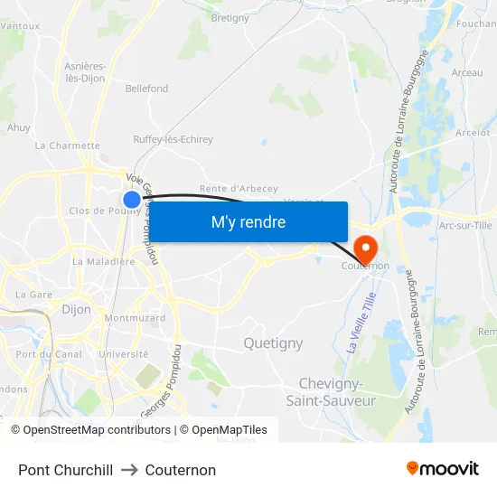 Pont Churchill to Couternon map