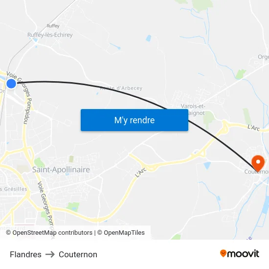 Flandres to Couternon map