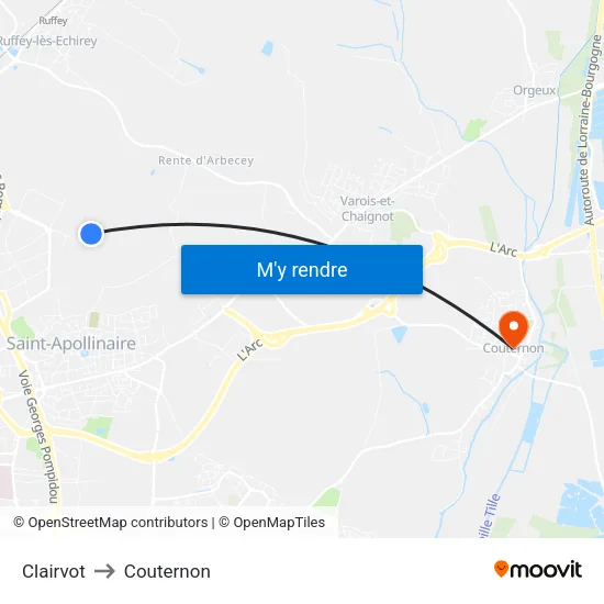 Clairvot to Couternon map
