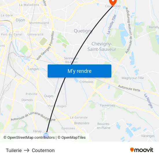 Tuilerie to Couternon map