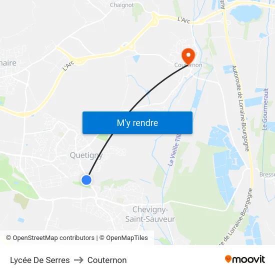 Lycée De Serres to Couternon map