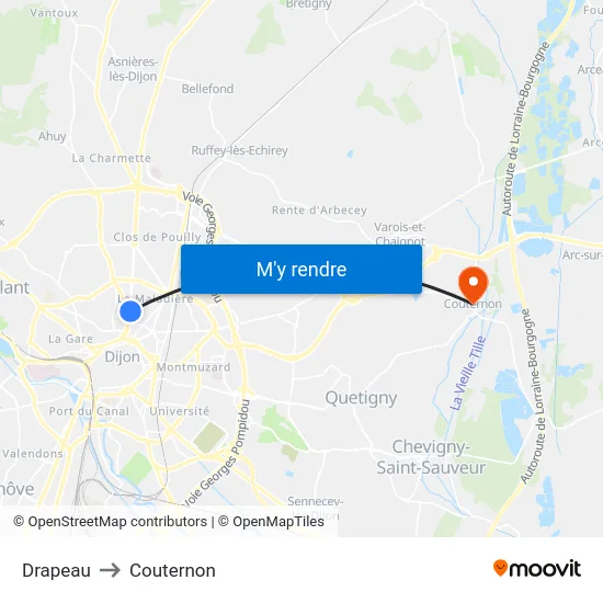 Drapeau to Couternon map