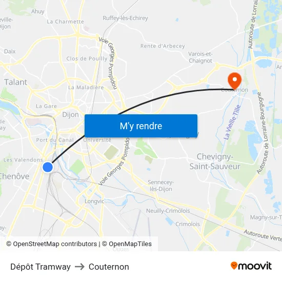 Dépôt Tramway to Couternon map