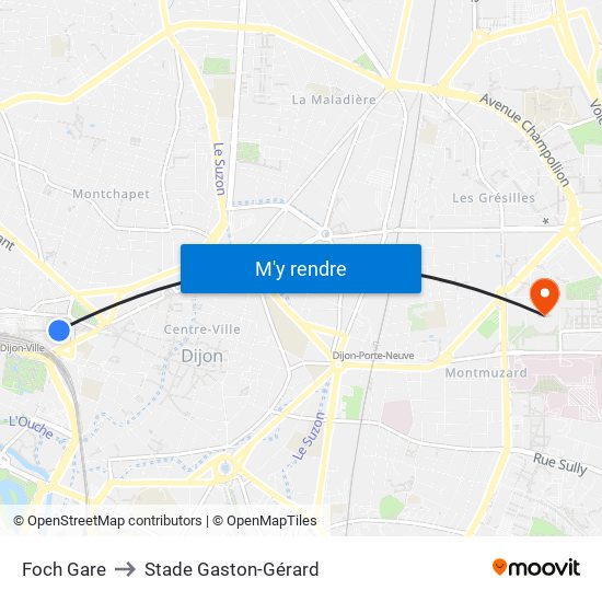 Foch Gare to Stade Gaston-Gérard map