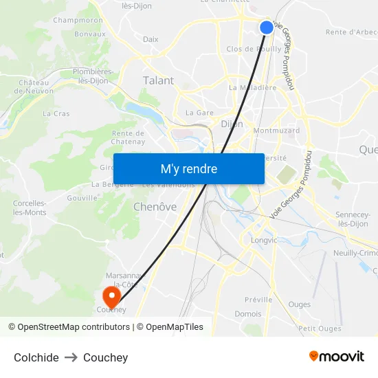 Colchide to Couchey map