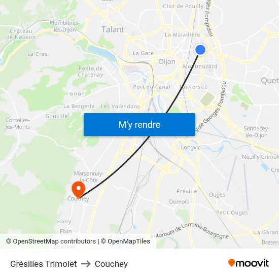 Grésilles Trimolet to Couchey map