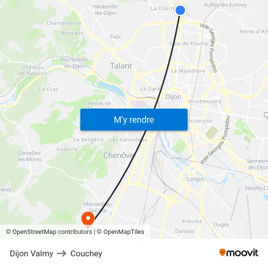 Dijon Valmy to Couchey map