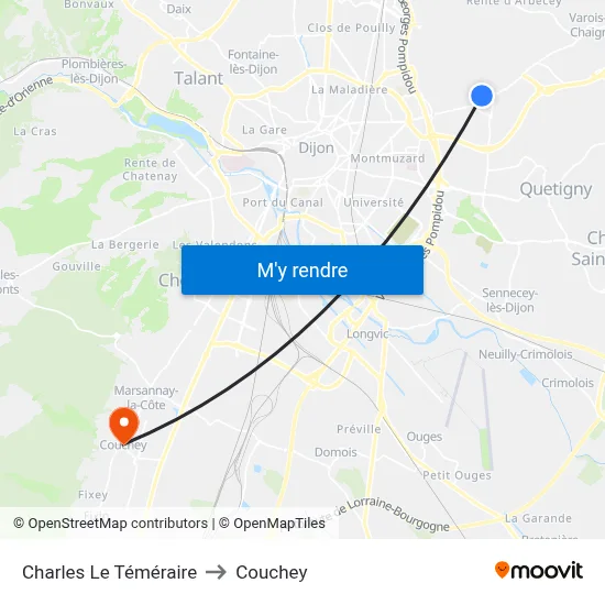 Charles Le Téméraire to Couchey map