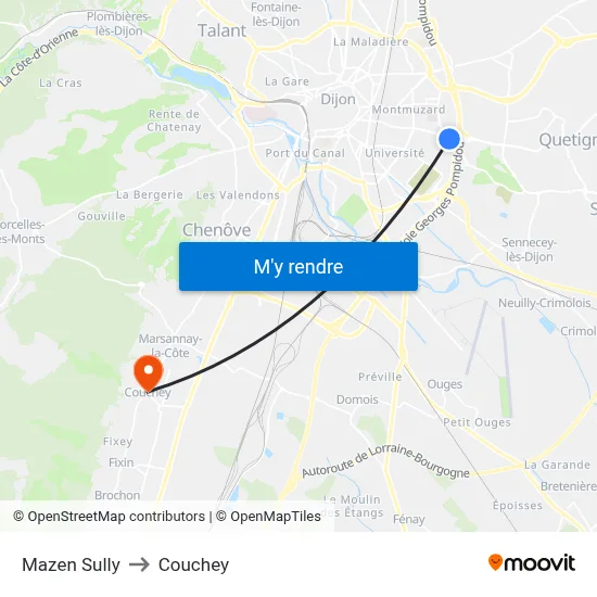 Mazen Sully to Couchey map