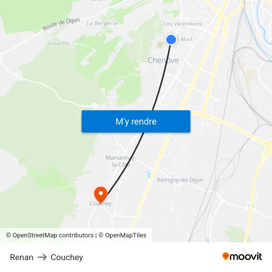 Renan to Couchey map