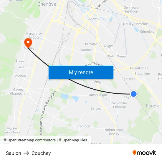 Saulon to Couchey map