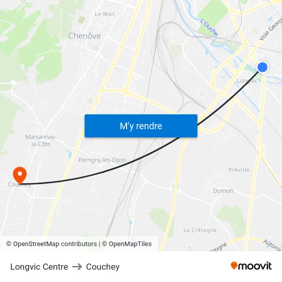 Longvic Centre to Couchey map