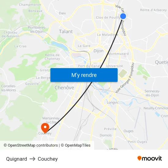 Quignard to Couchey map