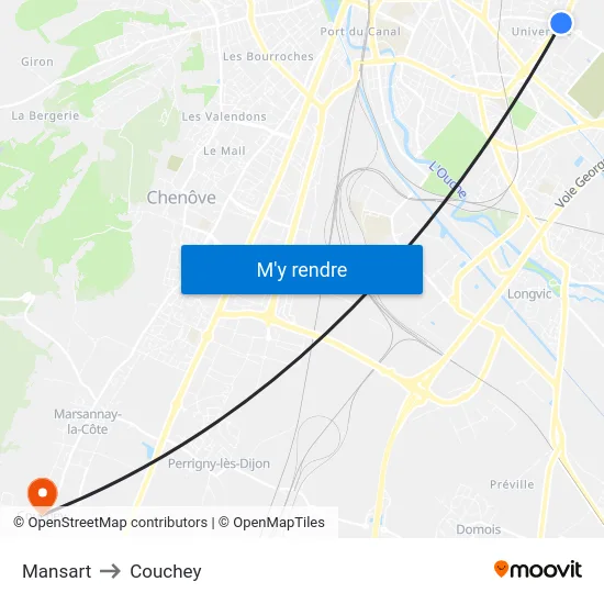 Mansart to Couchey map