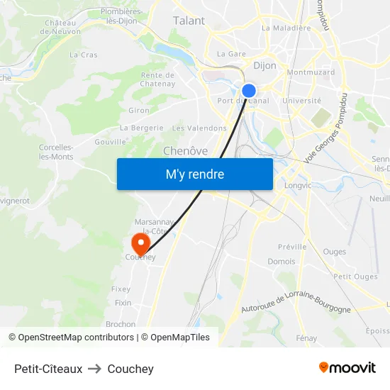 Petit-Cîteaux to Couchey map