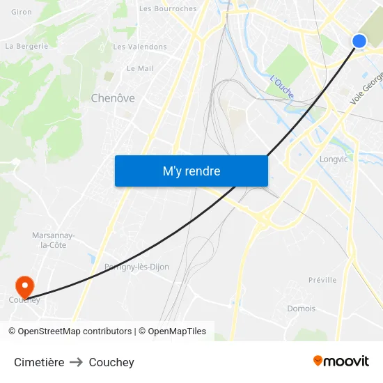 Cimetière to Couchey map