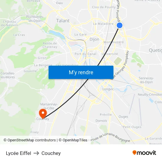 Lycée Eiffel to Couchey map