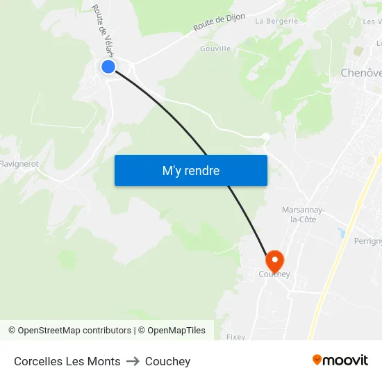 Corcelles Les Monts to Couchey map