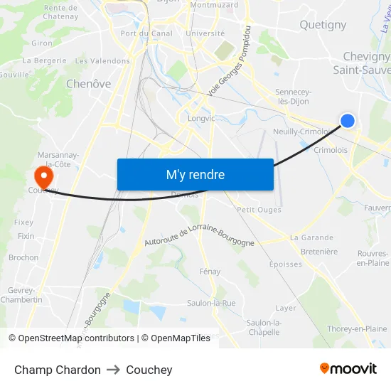 Champ Chardon to Couchey map