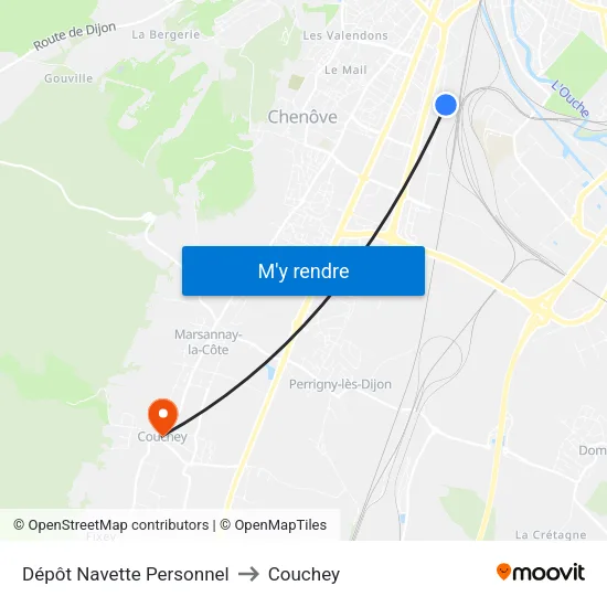 Dépôt Navette Personnel to Couchey map