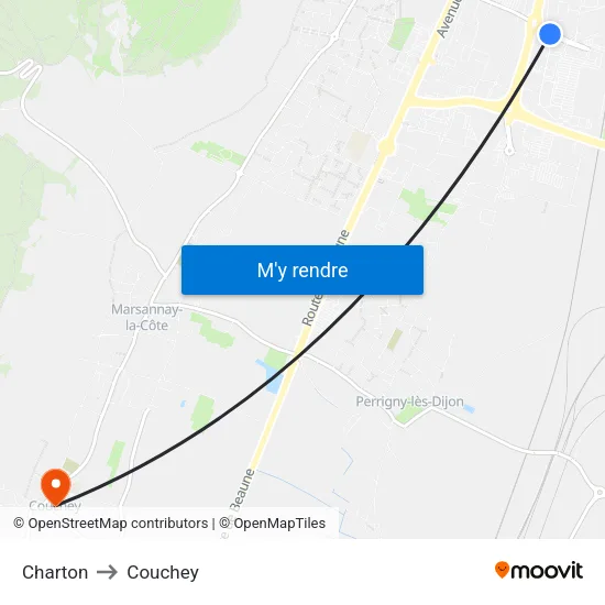 Charton to Couchey map