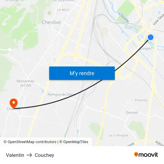 Valentin to Couchey map