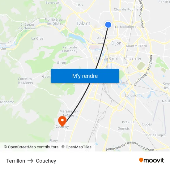 Terrillon to Couchey map