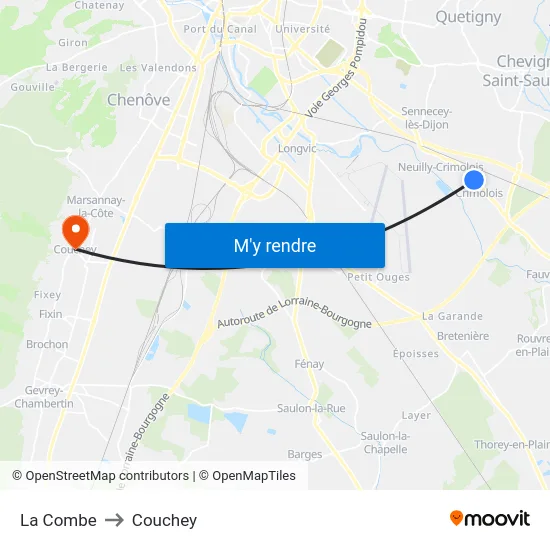 La Combe to Couchey map