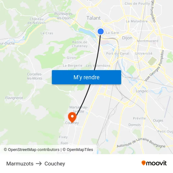 Marmuzots to Couchey map