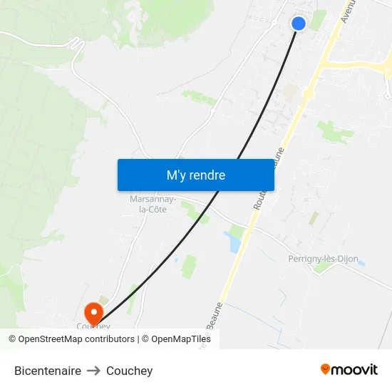 Bicentenaire to Couchey map