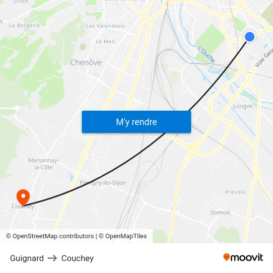 Guignard to Couchey map