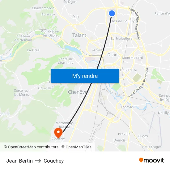 Jean Bertin to Couchey map