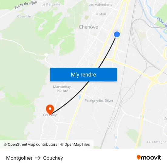 Montgolfier to Couchey map