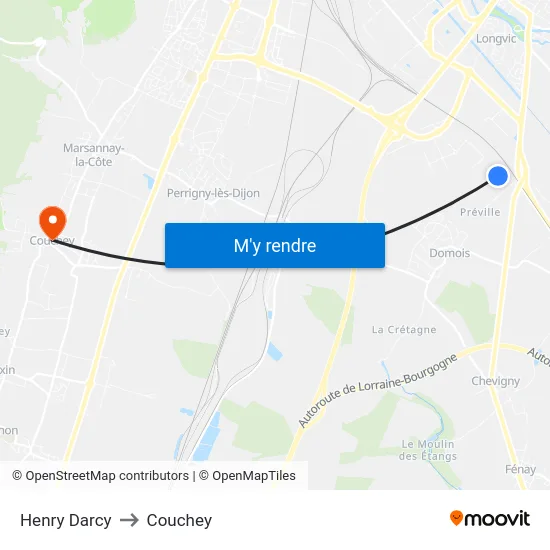 Henry Darcy to Couchey map