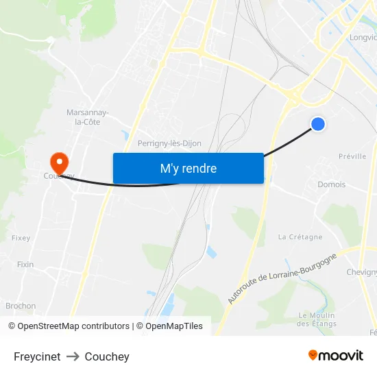 Freycinet to Couchey map