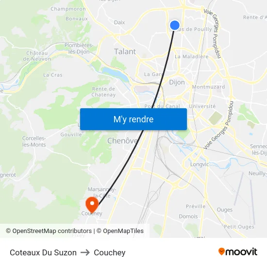Coteaux Du Suzon to Couchey map