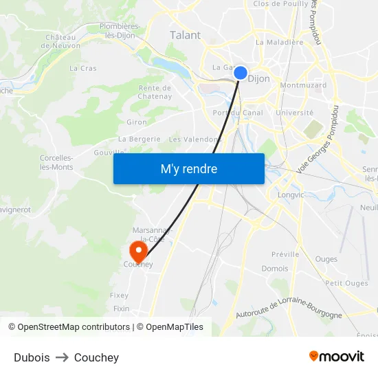 Dubois to Couchey map