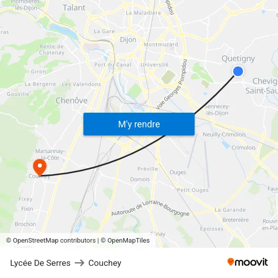 Lycée De Serres to Couchey map
