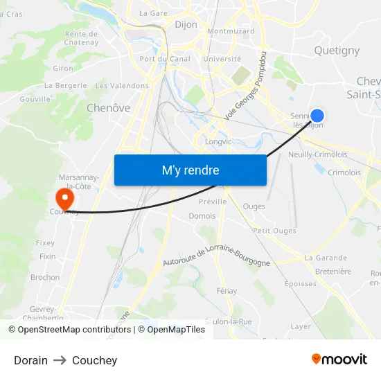 Dorain to Couchey map