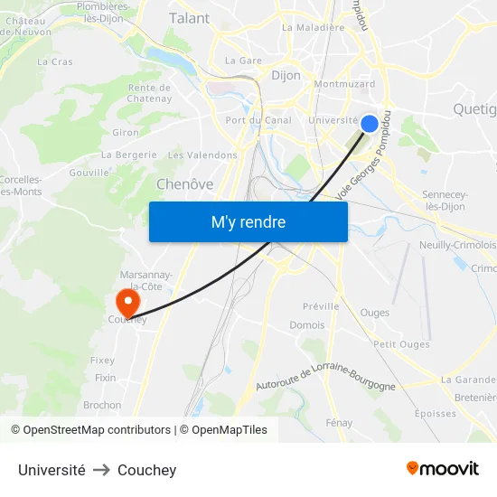 Université to Couchey map
