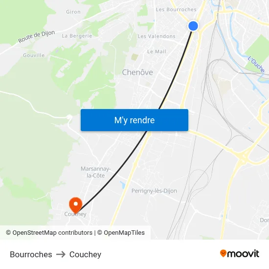 Bourroches to Couchey map