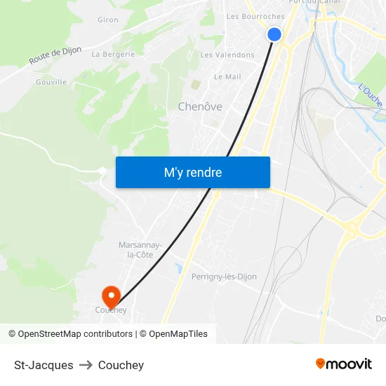 St-Jacques to Couchey map