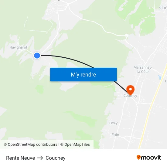 Rente Neuve to Couchey map